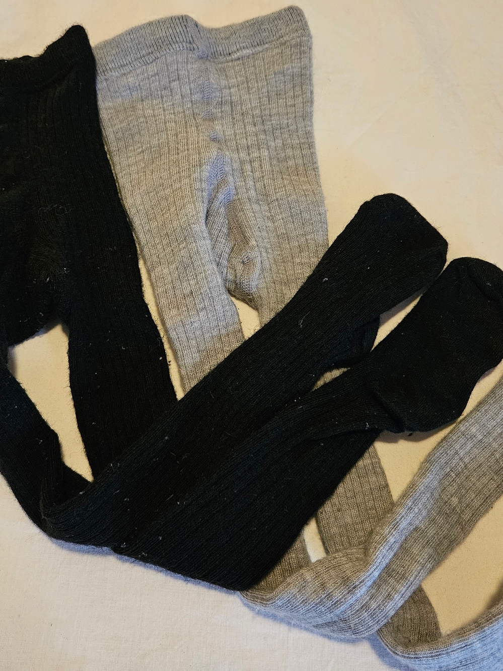 H&M Ribbed Wool Tights - Black & Light Gray